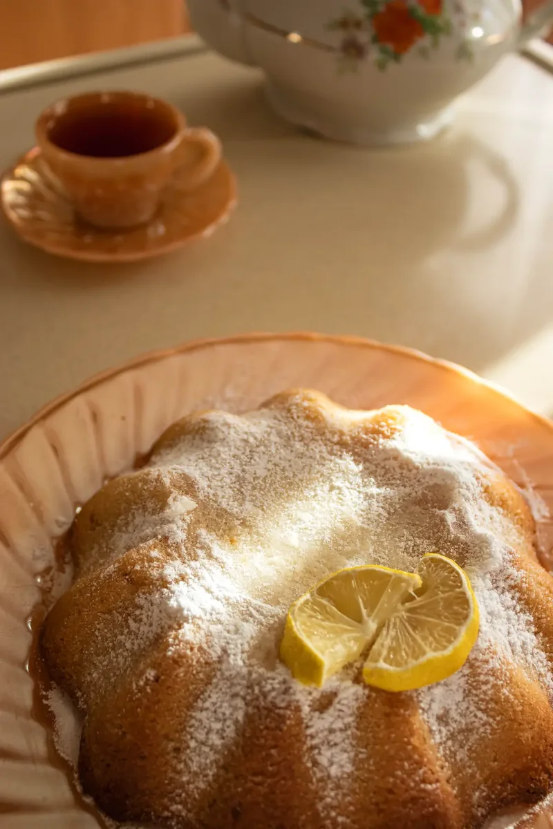 Kue lemon dan teh di meja yang hangat