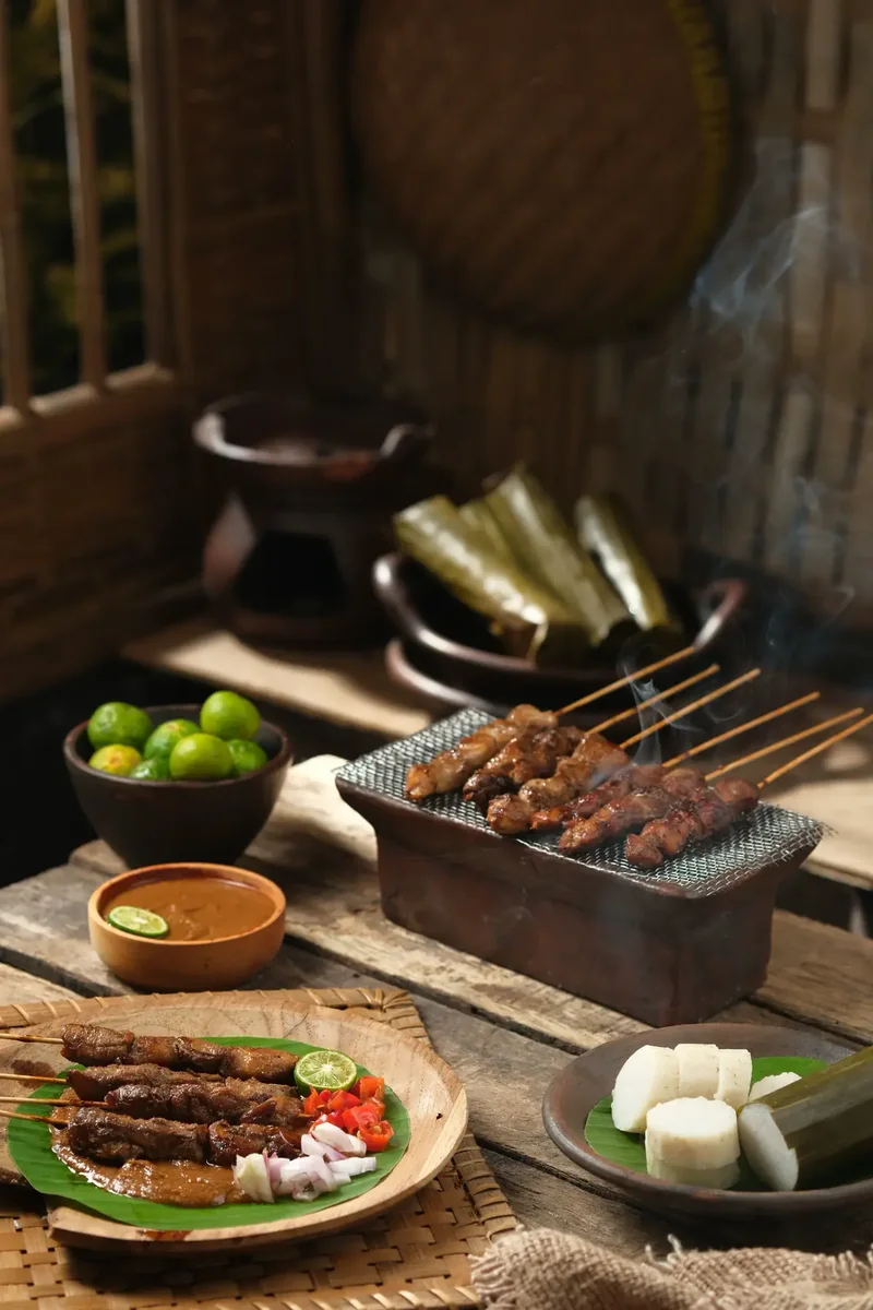 Sate ayam dengan lauk pendamping